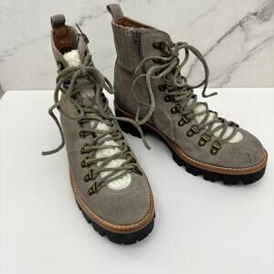 Jeffrey Campbell Womens Stanley Boot Size 8 Suede Leather Chunky Lug Faux Fur